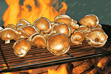 mushrooms mushrooms on the grill : Generative AIの素材