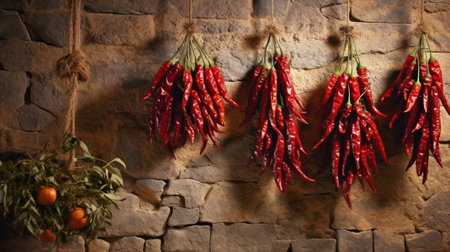 dry red pepper on the wall : Generative AIの素材