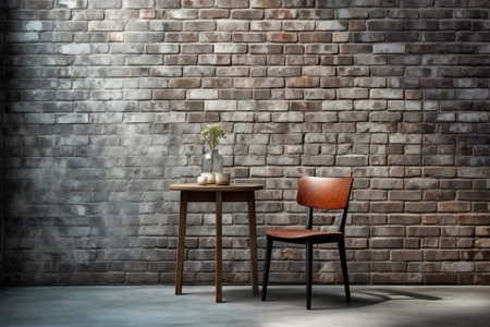 Lunch table with brick wall background : Generative AIの素材
