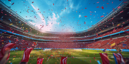 Colorful confetti on a stadium grass : Generative AIの素材