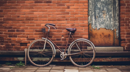An old rusty bicycle leaning against a grungy wall : Generative AIの素材
