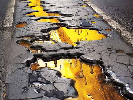 Oil spill on the road in the city : Generative AIの素材