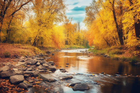 Scenic view of a river in autumn : Generative AI