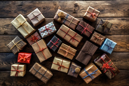 Christmas gift made of wood on a wooden background : Generative AIの素材