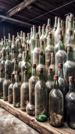 Empty glass wine bottles : Generative AIの素材