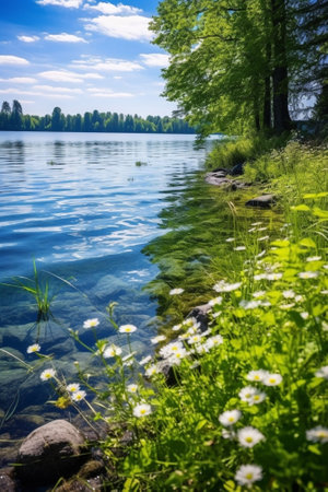 Landscape spring on the lake : Generative AIの素材