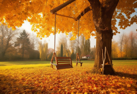 swing in the park and leaves in the background : Generative AIの素材