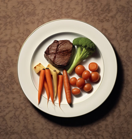 steak with boiled vegetables : Generative AIの素材