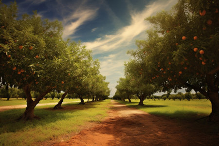 young orchard and blue sky and clouds : Generative AIの素材