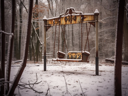 Winter Childrens swing covered with snow : Generative AIの素材