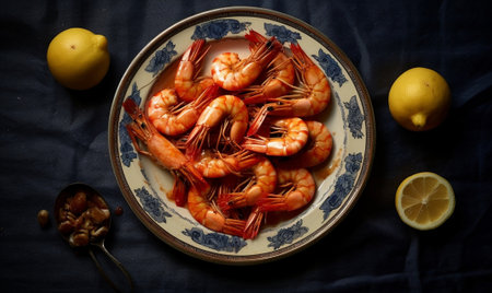 shrimps on a plate : Generative AIの素材