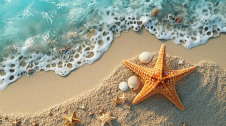 starfish on a beach sand : Generative AIの素材