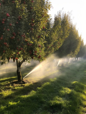 orchard with nets to protect against hail and birds : Generative AIの素材