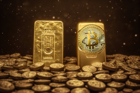 golden bitcoin and 50 Euro bill : Generative AIの素材