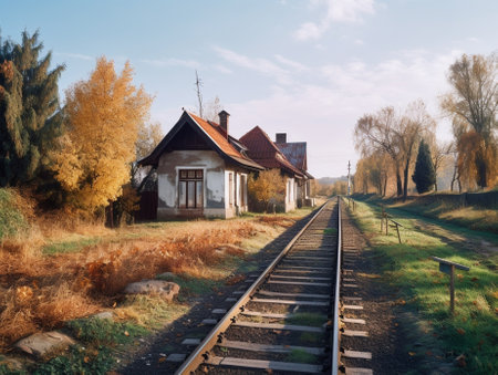 old house next to the railway line : Generative AIの素材