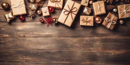 Christmas gift made of wood on a wooden background : Generative AIの素材