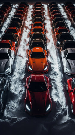 Cars covered in snow on a parking : Generative AIの素材
