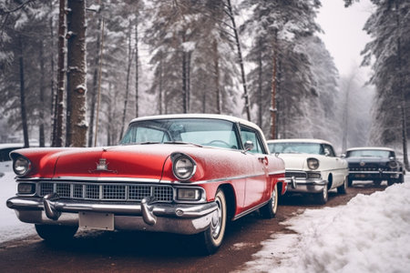 Cars covered with fresh white snow : Generative AIの素材