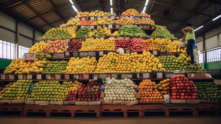 Colorful Display Of Lemons In Market : Generative AIの素材