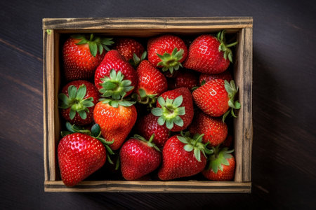 Home grown strawberries in a wooden basket crate : Generative AIの素材