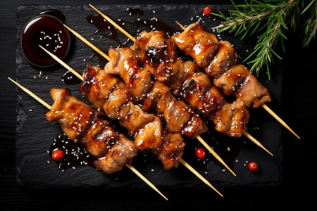 Grilled chicken on bamboo skewers : Generative AIの素材