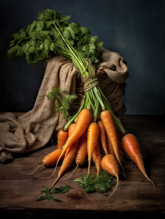 Fresh vegetables carrots beetroots on wooden background Harvest still life : Generative AIの素材