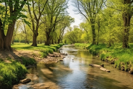 River and trees in spring : Generative AIの素材