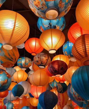Colorful chinese paper lanterns : Generative AIの素材