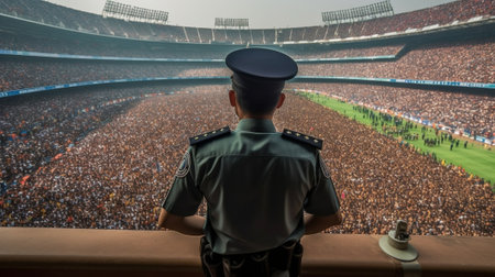 Special police unit at the stadium event secure a safe match : Generative AIの素材