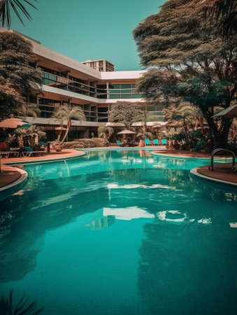 Swimming pool in touristic resort during summer time : Generative AIの素材