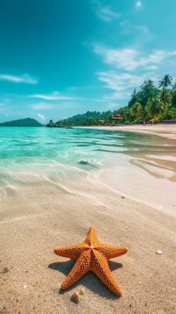 Summer beach with starfish : Generative AIの素材