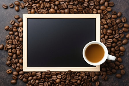 coffee beans background framed by hearts : Generative AIの素材