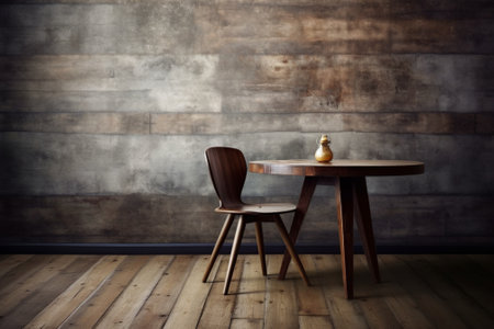 White chair and table and wood wall sill in background : Generative AIの素材