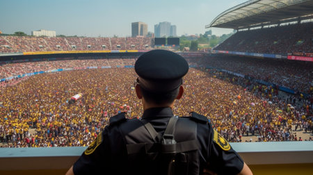Special police unit at the stadium event secure a safe match : Generative AIの素材