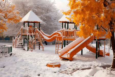 playground equipment in a snow covered park : Generative AIの素材
