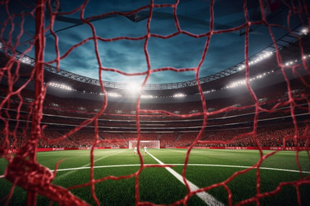 football goal with the red and white goalpost in the hall : Generative AIの素材