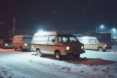 vehicles covered with snow in the winter blizzard in the parking lot : Generative AIの素材