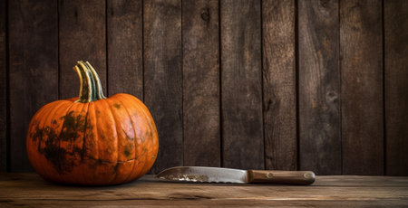 A fresh piece of pumpkin on a wooden background : Generative AIの素材