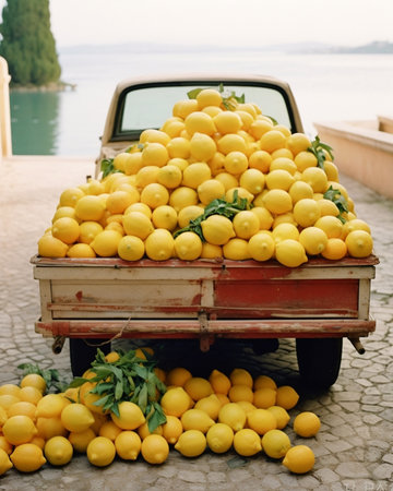 Colorful Display Of Lemons In Market : Generative AIの素材