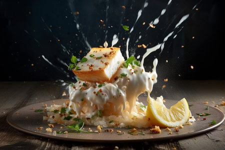 Baked perch in cream and cheese sauce : Generative AIの素材