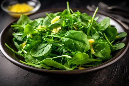 Healthy salad with lettuce spinach arugula olive oil : Generative AIの素材