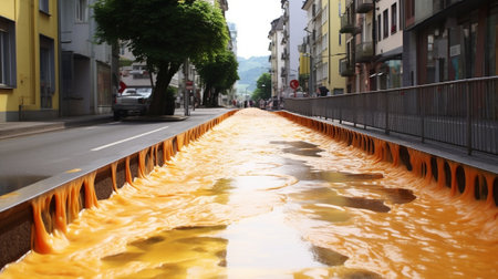 Oil spill on the road in the city : Generative AIの素材