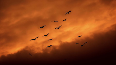 Birds flying at the sunset : Generative AIの素材