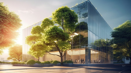 Office building and green oak business concept : Generative AIの素材