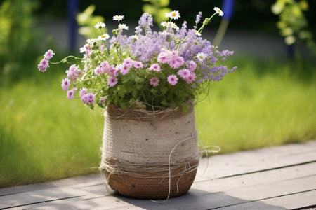 Retro Flowerpot isolated with flowers in the park : Generative AIの素材