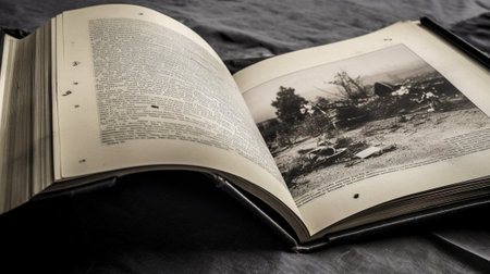 Old book open on a table : Generative AIの素材