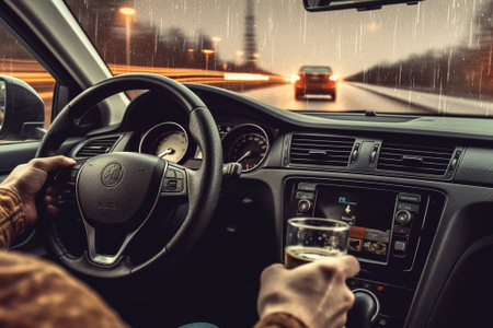 Glass of alcoholic drink and car keyDrink drive concept : Generative AIの素材