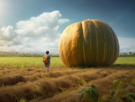 Orange organic pumpkin on field : Generative AIの素材