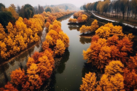 Scenic view of a river in autumn : Generative AIの素材