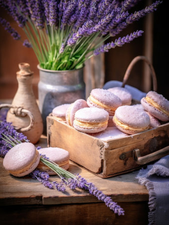 Various types of pastries from the dough decorated with lavender : Generative AIの素材
